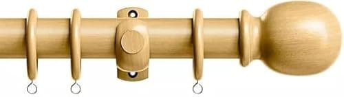Image of 28mm Traditional Victory Wooden Curtain Pole Rod Set with Finials Rings & Plain Ball Finials (Light Ash, 180cm)