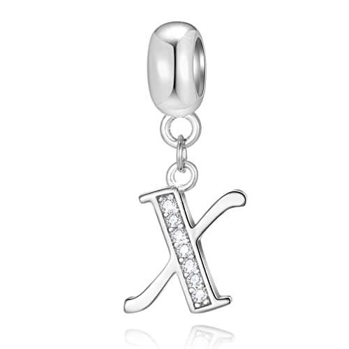 Image of Initial X Pendant Charm, Letter X Charms Fit Pandora Xmas Bracelet, 925 Sterling Silver Dangle CZ Birthstone Alphabet Beads, Gift for Doctoer/Lover/Family