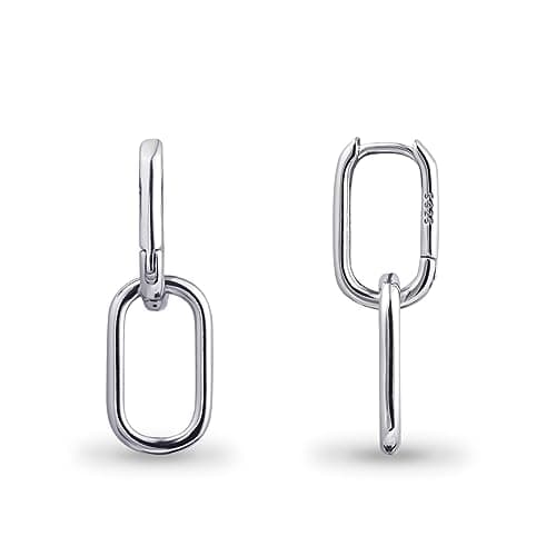Image of 925 Sterling Silver Double Ring Oval Huggie Hoop Earrings for Women,Silver Hoop Hypoallergenic Earrings for Sensitive Ears, Square Hoop Earrings for Women Gifts