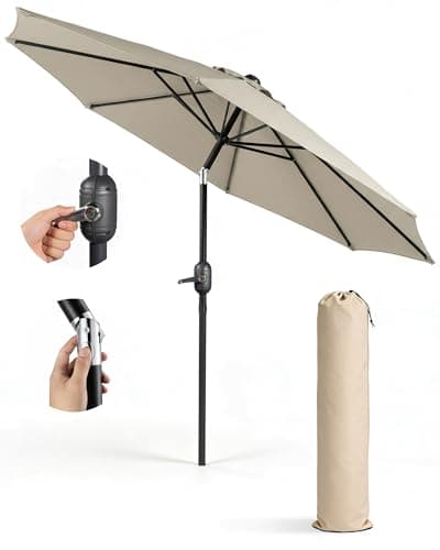 Image of KEPLIN 2.7m Tilting Parasol – Crank & Tilt Outdoor Umbrella with Protective Cover, 180gsm UPF 50+ Polyester Canopy, Steel Frame for Patio, Garden & Balcony