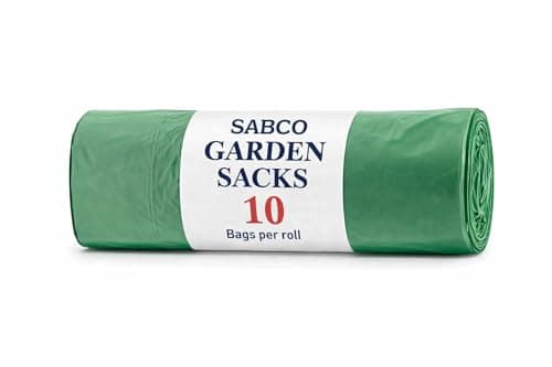 Image of Sabco - 10 Garden Waste Bags Heavy Duty Roll – 110 Litre Extra Large Green Refuse Sacks (18” x 29” x 39”) Strong Bin Liners for Grass, Leaves, Hedge Clippings & Outdoor Rubbish (1)