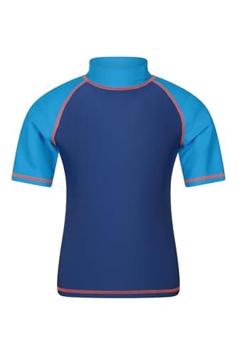 Image of Mountain Warehouse Short Sleeves Kids Rash Vest - UPF50+ Sun Protection Rash Guard, Fast Dry, Flat Seams Childrens Top - for Spring Summer, Swimming Blue (Plain) Kids Size 2-3 Years