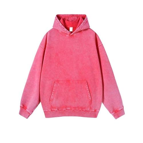 Image of Hoodies for Men UK Vintage Y2K Hoody Sweatshirt Oversized Acid Wash Casual Pullover Solid Color Baggy Streetwear Fashion Lightweight Tracksuit Tops Trendy Comfortable Sport Pullovers Hoodie Hot Pink
