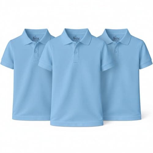 Image of KHIM Unisex Polo Short Sleeve Polycotton Boys Girls School Uniform Plain Half Sleeve Shirts Sports Wear Indoor Outdoor (UK, Age, 9 Years, 10 Years, Regular, Sky Blue 3 Pack)