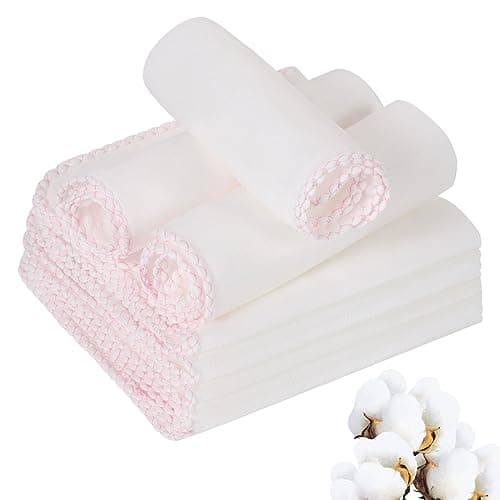 Image of Lanjue 10 PCS Muslin Face Cloths for Baby, 12 x 12 Inch 100% Cotton Soft Skin-Friendly Muslin Squares Reusable White Muslin Cloth Machine Washable for Makeup Removal, Baby Bibs, Face Wash Cloths