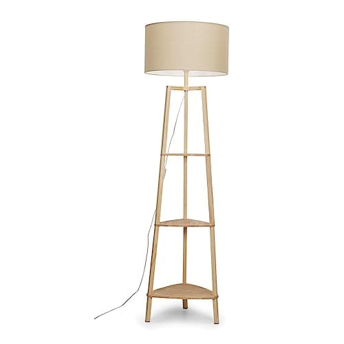 Image of MiniSun | Natural Wooden 3 Tier Floor Lamp with Storage Shelves Light and Beige Shade | Floor Lamps & Torchieres, Home Décor & Improvement Essential | Includes 6W GLS Bulb