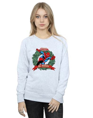 Image of Marvel Women's Spider-Man Be Merry Sweatshirt Sport Grey Medium