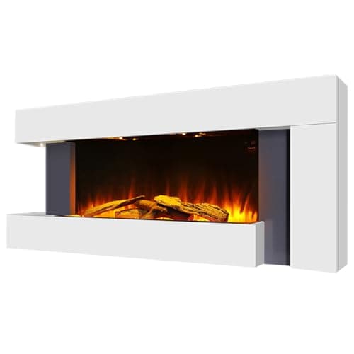 Image of INMOZATA Electric Fireplace Wall Mounted/Free Standing 52inch /132CM Electric Fire Suites in White 7 day Programmable Remote Control Electric Fire Heater with Flame Effect and Moon Lighting