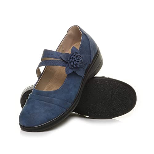 Image of AJVANI Flat Grip Sole Padded Mary Jane Hook&Loop Comfort Shoes Size 7 40 Navy