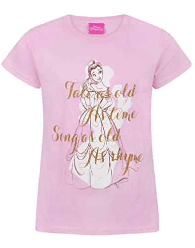 Image of Disney Beauty and The Beast T-Shirt for Girls | Kids Princess Fairy Tale Pink Top | Magical Movie Merchandise 14-15 Years