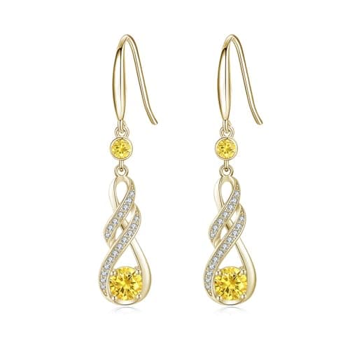 Image of LOCIBLO November Birthstone Dangle Earrings for Women 925 Sterling Silver Yellow Gold Plated Infinity Pendant Created Citrine Yellow Topaz Jewellery