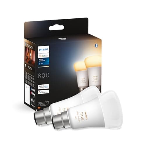 Image of Philips Hue White Ambiance Smart Bulb Twin Pack LED [B22 Bayonet Cap] - 800 Lumens (60W Equivalent). Works with Alexa, Google Assistant and Apple Homekit