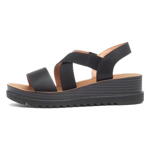Image of Heavenly Feet ABEL Womens Black Wedge Sandal - Size 4 - Black