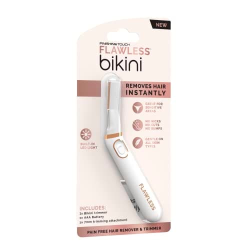 Image of Finishing Touch Flawless Bikini Trimmer & Hair Remover, Bikini Shaver & Pubic Hair Trimmer for Women, Dry Use Intimate Razor, Painless Bikini Line Hair Removal with LED Light, All Skin Types