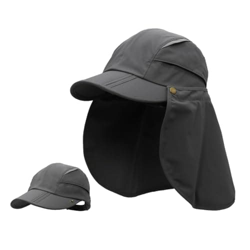Image of Magracy Mens Womens Outdoor Wide Brim Sun Cap Mesh UPF50+ Neck Flap Hat Quick Dry Fishing Hats Dark Grey