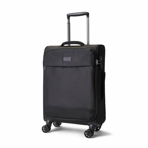 Image of Rock Paris Small Soft Shell Cabin Suitcase in Black - 360 Swivel-Wheels, Versatile & Stylish Design, Telescopic Handle & TSA Combination Lock - 55 x 40 x 20 cm 1.9KG