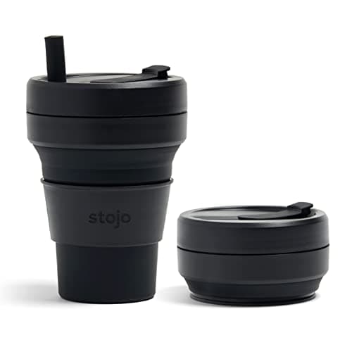 Image of STOJO Collapsible Travel Cup - Reusable To-Go Pocket Size Silicone Bottle for Hot and Cold Drinks - Perfect for Camping - Microwave & Dishwasher Safe (Sage Green, 16, ounces)