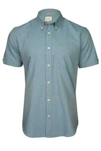 Image of Ben Sherman Men's Button-Down Collar Oxford Shirt, Short Sleeved, Regular Fit (Blue Shadow (Embroidered Pocket Logo)) S