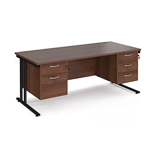 Image of Maestro 25 800 mm Deep Desk With 2 & 3 Drawer Fixed Pedestals & Black Cantilever Legs, Walnut, 180 cm