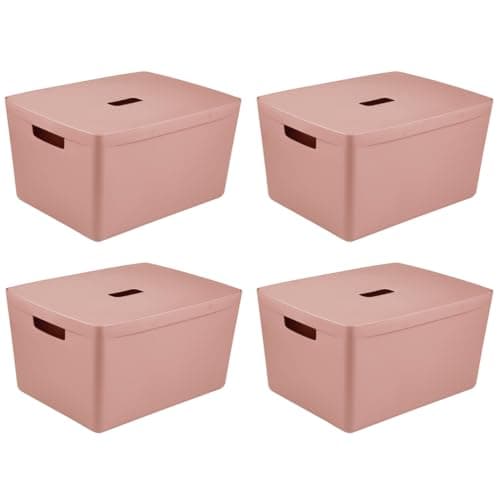Image of INABOX Storage Boxes with Lids, Pack Of 4 Desert Clay, Plastic Storage Box With Lid,, BPA Free, Bedroom, Laundry, Home & Office (28 Litre)