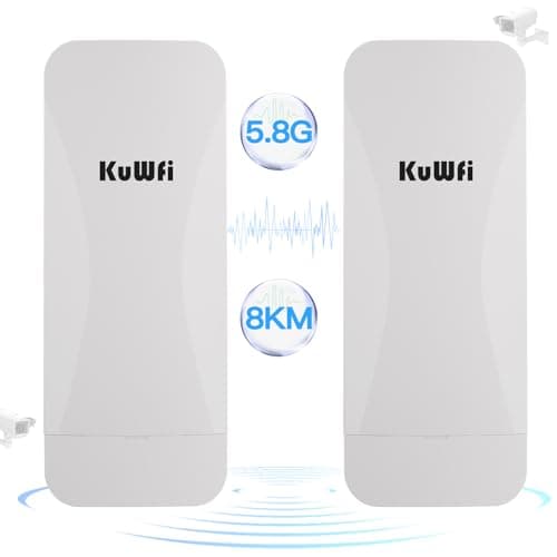 Image of KuWFi Gigabit Wireless Bridge Outdoor, 8KM 5.8G Long Range Point to Point WiFi Bridge, 18dBi High Gain Antenna Ethernet Bridge with 100/1000 LAN Port, 2RJ45, 48VPoE, Support Remote Cloud Service