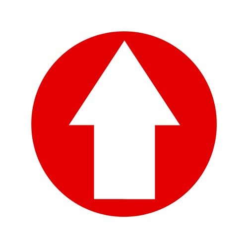 Image of 4 x red background white arrow floor sticker - social distancing landscape floor safety sign self adhesive vinyl weather proof label sticker - 10cm x 10cm - (SC-25)