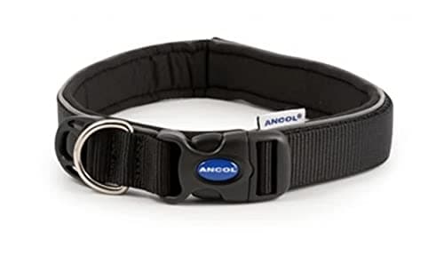Image of Ancol Extreme Ultra Padded Weatherproof Safe Black Dog Collar for Puppies and Pets - Heavy Duty Reflective Adjustable Comfortable Training Accessory for Dogs - 46-54cm, Size 6