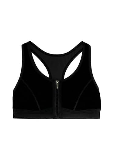 Image of Dorina Women's Extreme Sports Bra - Non-Padded, Quick-Dry Micro Fabric, Front Zipper, and Racerback Design for High-Impact Support, Black