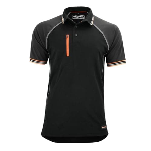 Image of WrightFits Men’s Core Active Work Polo Shirt – 2-Tone Short Sleeve Outdoor Workwear Polo T Shirt, Breathable Polyester with Mesh Panels, Raglan Sleeve & Zipper Chest Pocket, Regular Fit Black