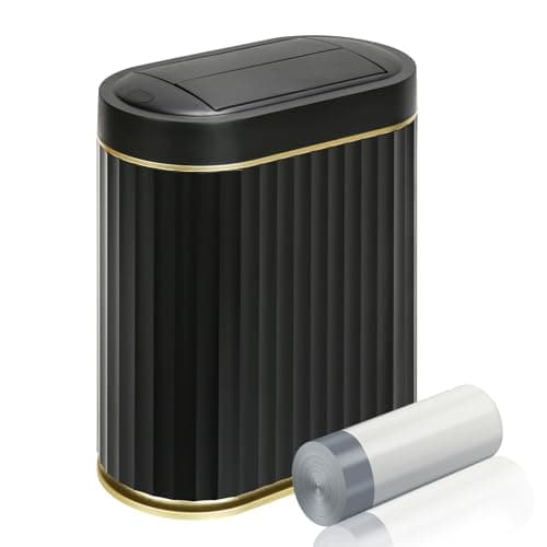 Image of ELPHECO Bathroom Trash Can with Lid Butterfly, Motion Sensor Trash Can Bathroom Decor Automatic Garbage Can Wastebasket Bathroom Accessories, Kitchen, Living Room, Office, Black Gold