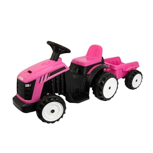Image of ATOM 6V Electric Ride on Tractor with Trailer – Pink | Battery Powered Kids Tractor | 40 Minute Run Time | Detachable Trailer | Farm Toy for Toddlers & Children Aged 2+