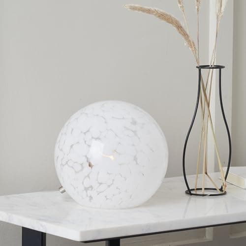 Image of Pacific Lifestyle Speckled White Glass Spherical Table Lamp | Minimalist Glass Orb Lamp for Bedside Tables | Living Room Cosy Glass Table Lamp