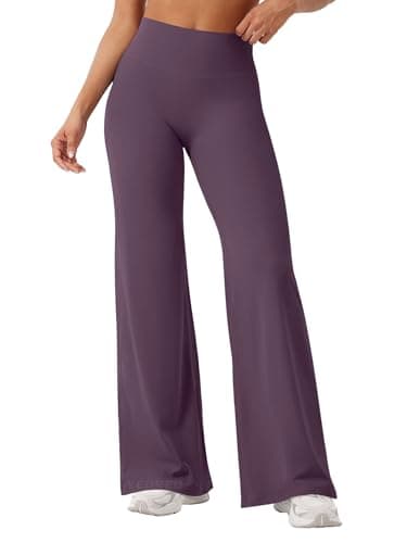 Image of YEOREO Seamless Yoga Trousers Women Straight Leggings High Waist Flared Leggings Sports Yoga Leggings Women Opaque Flared Trousers Black Berry Purple XS