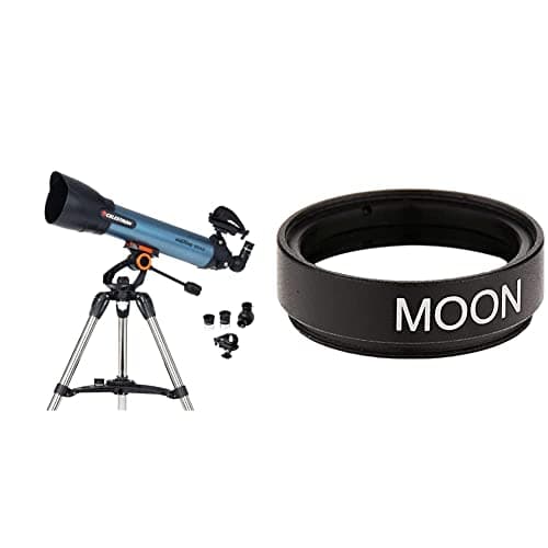 Image of Celestron 22403 Inspire 100AZ Refractor Smartphone Adapter Built-In Refracting Telescope - Blue & 94119-A 1.25 Inch Moon Filter