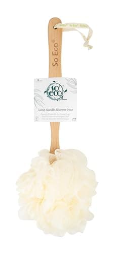 Image of So Eco Long Handle Shower Pouf - Soft Loofah with Easy-Grip Handle for Hard-to-Reach Areas, Exfoliates & Creates a Rich Lather, Vegan & Cruelty-Free, Plastic-Free Packaging