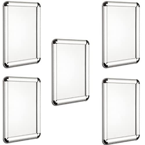 Image of 5 X A4 Wall Mounted Matt Silver Aluminium Snap Shut Frame, Snap Frames With Round Corner wall decoration, 25mm Silver Snap Frame Poster Holder Retail Display SIZES A4