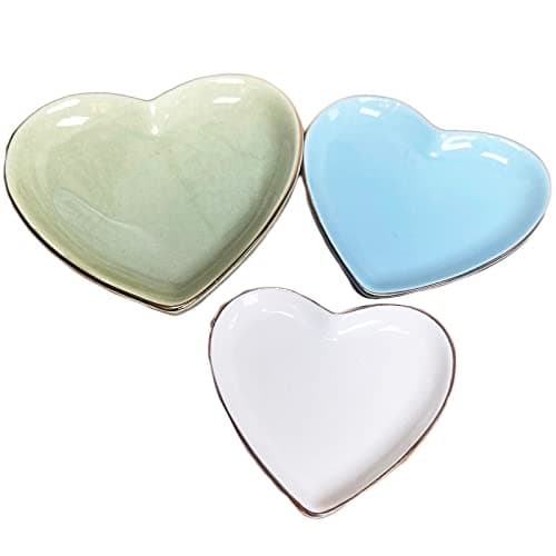 Image of Darthome Love Heart Trinket Trays Set of 3 Olive Grove Ceramic Jewellery Decorative Dishes