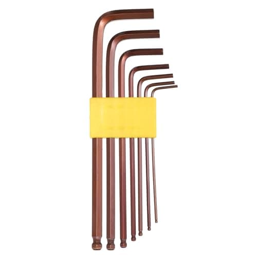 Image of sourcing map 7pcs Ball End Hex Key Wrench Set 1.5/2/2.5/3/4/5/6mm 45# Steel L-Shape Hexagon Metric Wrenches Repairing Tool for Home DIY Bike Motorcycle Repair, Bronze