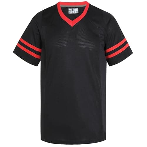 Image of Pullonsy American Football Jerseys for Men Unisex Replica Plain Workout Sport Game Shirts Casual Outwear, Red Stripe-black Jersey, XL