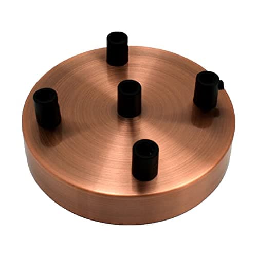 Image of Copper Ceiling Rose 120mm Metal Round Light Fitting Base 5 Outlets Pendant Holder Plate Vintage Industrial Style Ceiling Plate Fixture With 25mm Height Without Cord Grip for Hanging Lamps Chandeliers