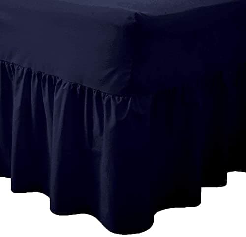 Image of British Home Bedding - Luxury Valance Fitted Sheets - Plain Percale Quality Bed Sheet (Navy, Double)