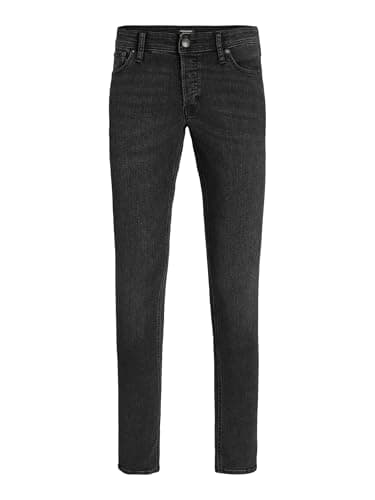 Image of JACK & JONES Men's Jeans Slim Fit Denim Pants Low Rise Button Fly, Black Denim Colour, UK Size 32W / 30L
