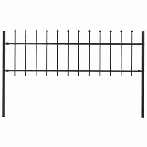 Image of vidaXL Garden Fence - Spear Top Design, Powder-Coated Steel Construction, Black - 1.7x0.6 m