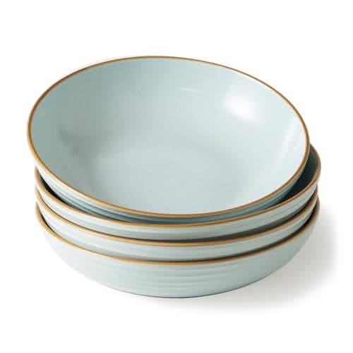 Image of Richmount Jupiter Stoneware Pasta Bowls Set of 4, Salad/Cereal/Soup Bowl 22cm 887ml, Classic Bowl for All Pasta Dishes, Microwave and Dishwasher Safe, Serving Bowls Set of 4, Light Blue