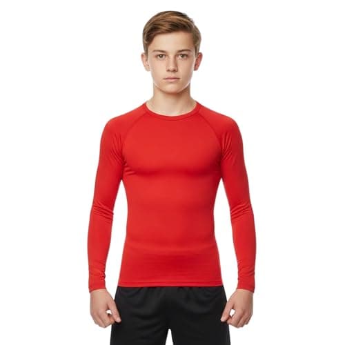 Image of Boys Base Layer Thermal Kids PE Fitness Long Sleeve School MMA Boxing Gym T-Shirt Winter Outdoor Football Running Hiking Cycling Sports Compression Top (UK, Age, 5 Years, Regular, Red)