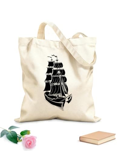 Image of XIARON Cotton Canvas Shoulder Bags Pirate Ship Yacht Ocean Marine Sail Home 340g/m² thick fabric Uses as a tool bag M Black