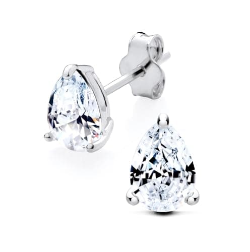 Image of 925 Sterling Silver 2.50ctw Cubic Zirconia Cz Crystal Pear Teardrop Solitaire Stud Earrings 7mm x 5mm Ladies Girls