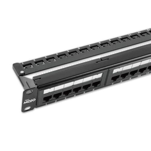 Image of Tecmojo Cat6 24 Port Patch Panel, 19'' Network Patch Panel for Network Switch, 19inch Server Racks and Network Cabinets, 10G Support, Rack Mount, With Cable Management