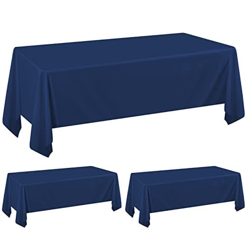 Image of Pesonlook 2Pack Navy Blue Tablecloths for 6 Foot Rectangle Tables 60 x 102 Inch Rectangle Table Cloth Polyester Fabric Washable Table Cloth for Wedding Reception Banquet Party Restaurant
