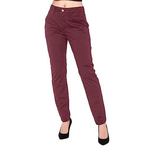 Image of Generisch Bootcut Trousers Women's Fabric Daily Straight Leg Casual Trousers Suit Trousers Plain Zip Buttons Women's Trousers Warm, Wine Red, L